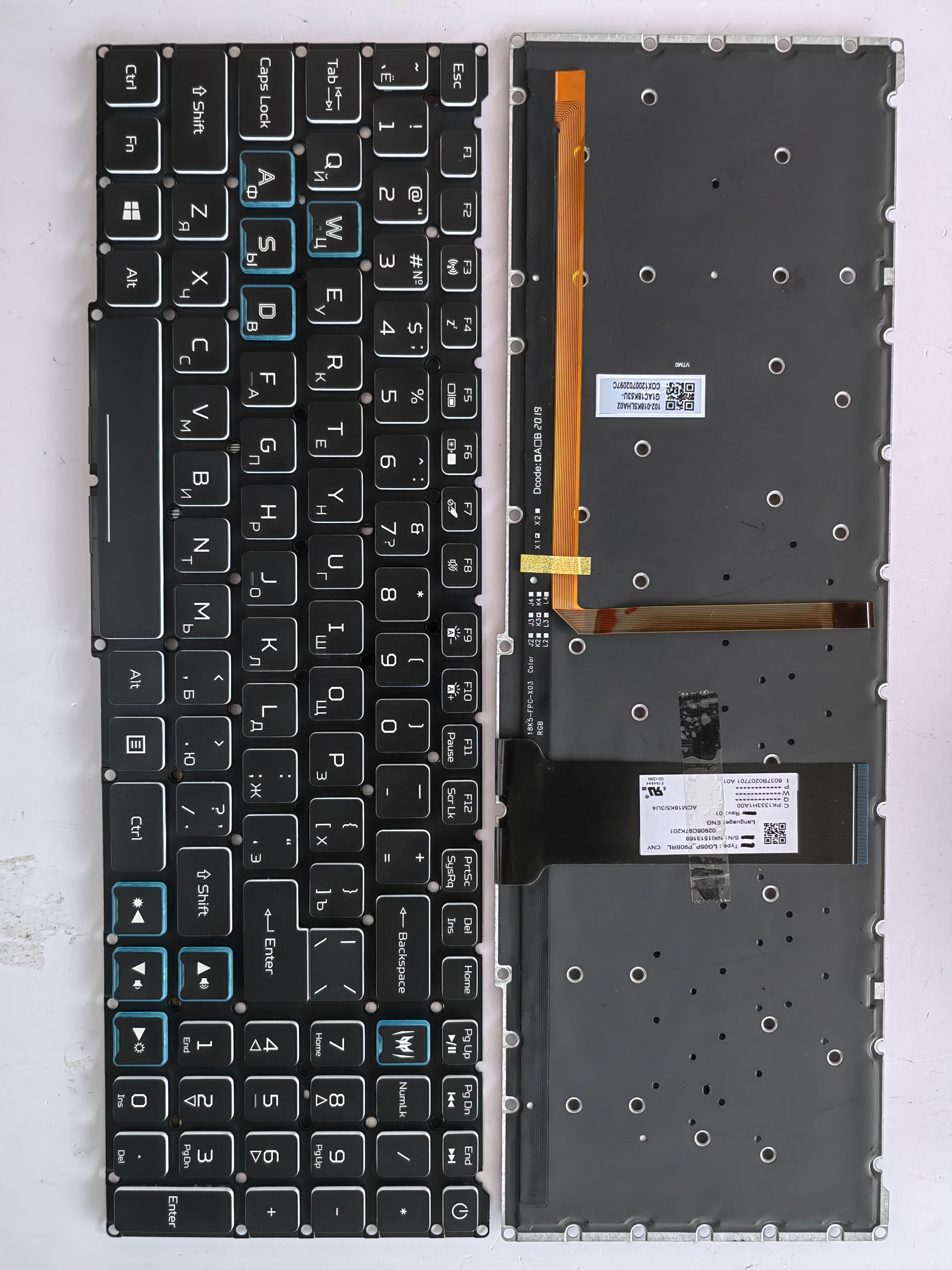 Picture of New Replacement Laptop Keyboard For ACER AN515-54 Colorful backlight blue function BLACK Backlit,White Side (OEM) RU Layout